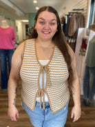 Shop Mocha Striped Double Tie Knit Vest- at Ruby Joy Boutique, a Women's Clothing Store in Pickerington, Ohio