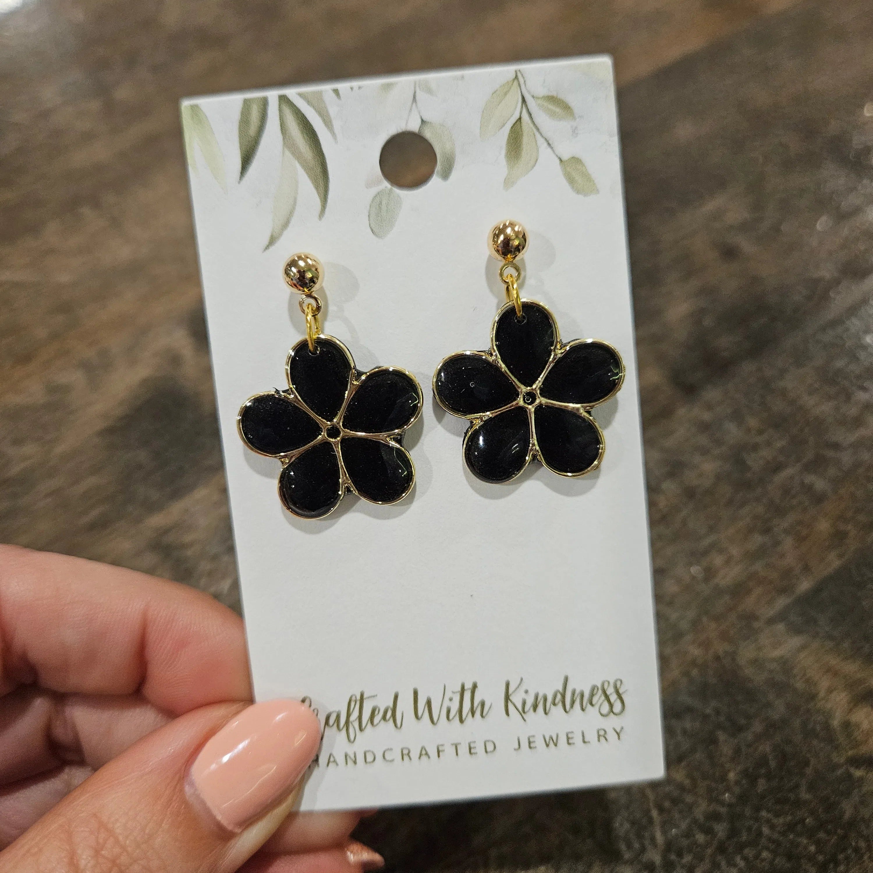 Shop Mod Floral Earrings with Gold Accents-Earrings at Ruby Joy Boutique, a Women's Clothing Store in Pickerington, Ohio