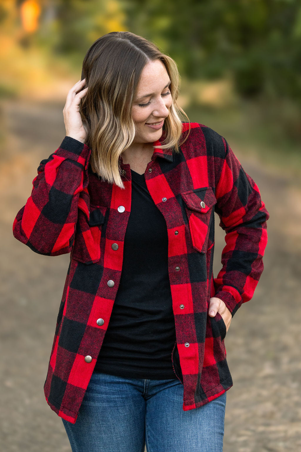 Shop Norah Plaid Shacket - Buffalo Plaid-Coats & Jackets at Ruby Joy Boutique, a Women's Clothing Store in Pickerington, Ohio