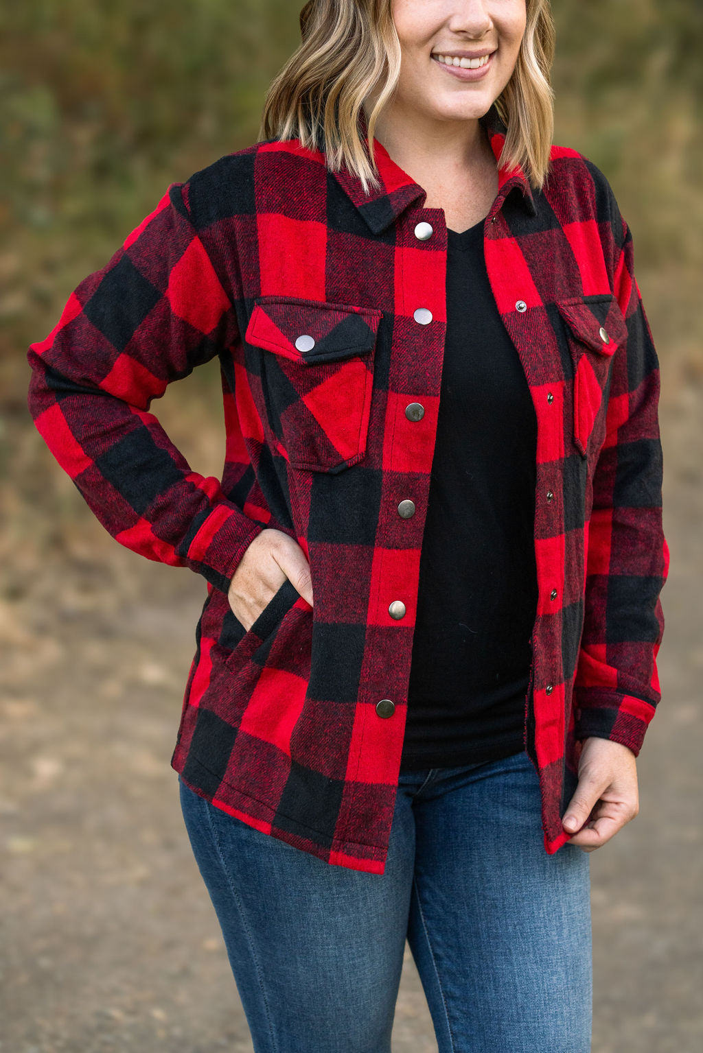 Shop Norah Plaid Shacket - Buffalo Plaid-Coats & Jackets at Ruby Joy Boutique, a Women's Clothing Store in Pickerington, Ohio