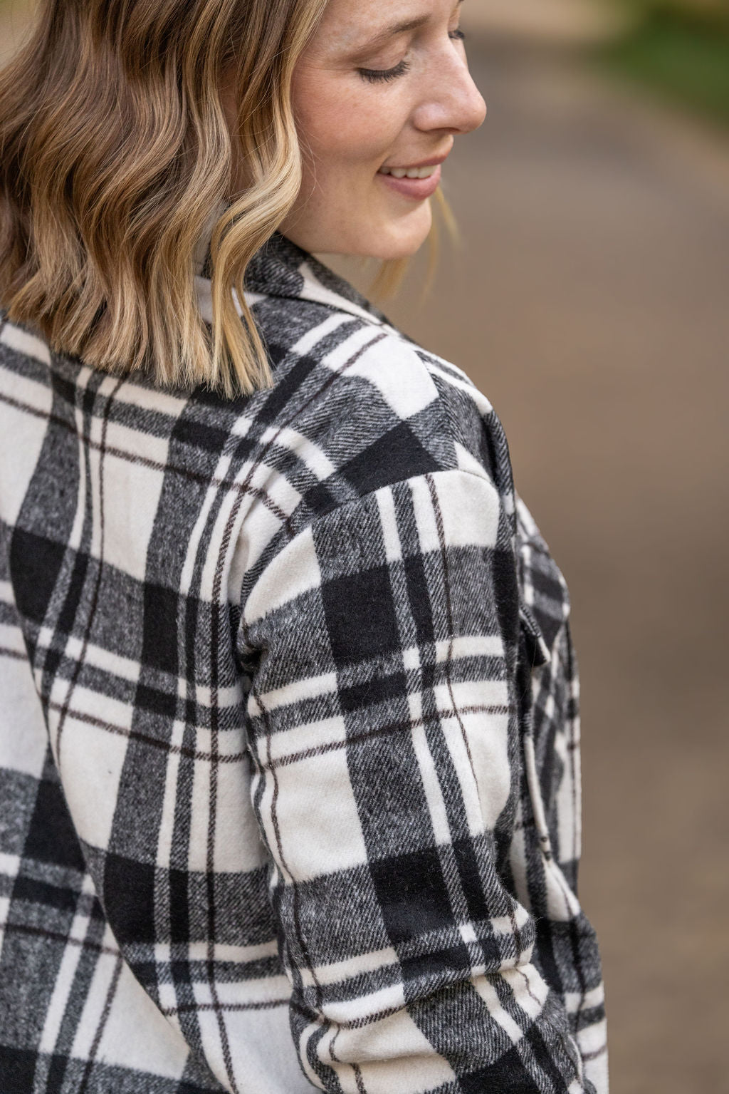 Shop Norah Plaid Shacket - Ivory and Black- at Ruby Joy Boutique, a Women's Clothing Store in Pickerington, Ohio