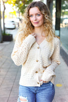 Shop Oatmeal Pointelle Button Down Cardigan-Cardigan at Ruby Joy Boutique, a Women's Clothing Store in Pickerington, Ohio