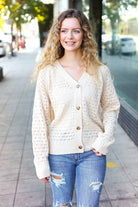 Shop Oatmeal Pointelle Button Down Cardigan-Cardigan at Ruby Joy Boutique, a Women's Clothing Store in Pickerington, Ohio