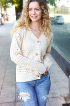 Shop Oatmeal Pointelle Button Down Cardigan-Cardigan at Ruby Joy Boutique, a Women's Clothing Store in Pickerington, Ohio