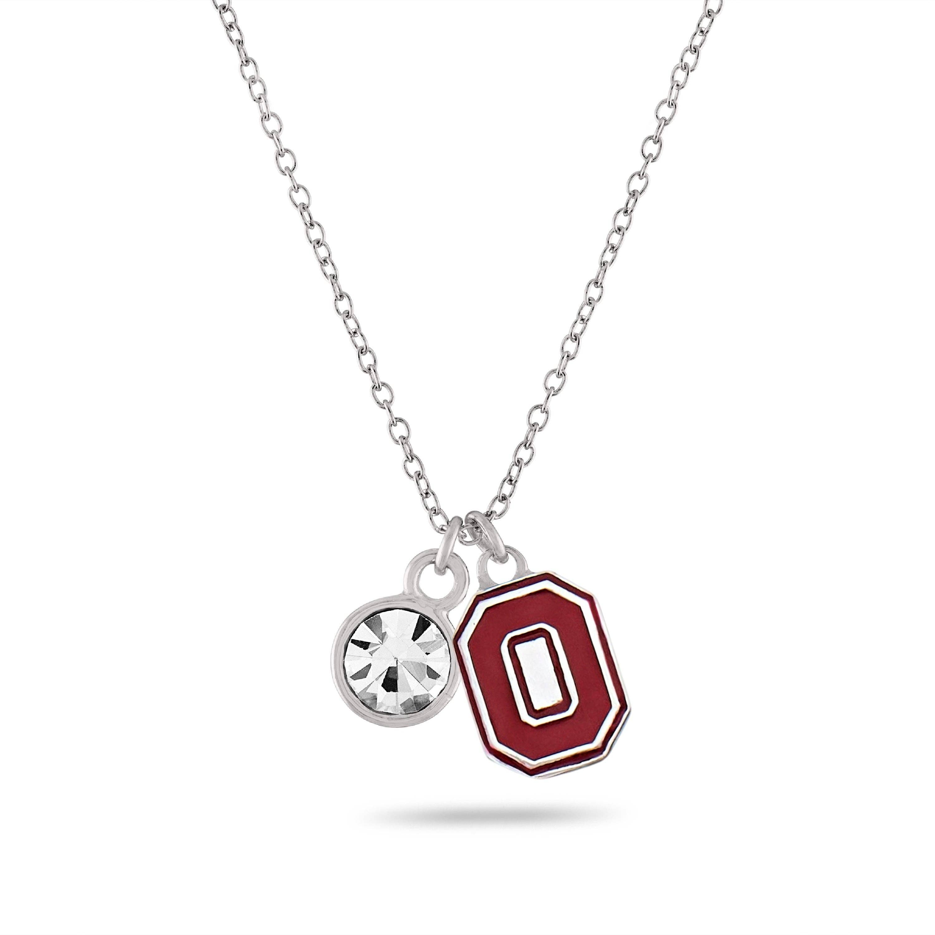 Shop Ohio State Block O Charm Necklace with Crystal- at Ruby Joy Boutique, a Women's Clothing Store in Pickerington, Ohio
