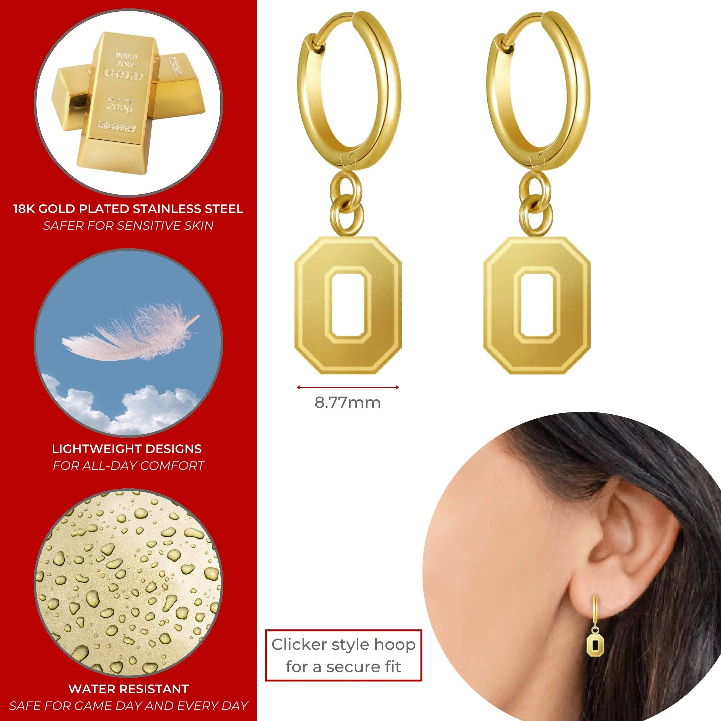 Shop Ohio State Block O Huggie Hoops - Gold- at Ruby Joy Boutique, a Women's Clothing Store in Pickerington, Ohio