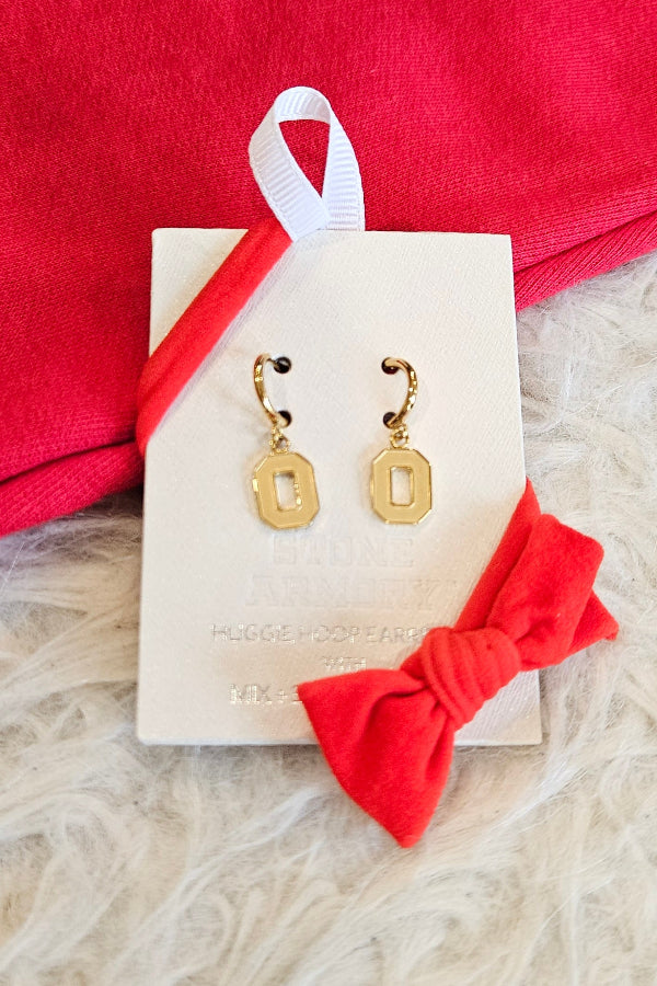 Shop Ohio State Block O Huggie Hoops - Gold- at Ruby Joy Boutique, a Women's Clothing Store in Pickerington, Ohio