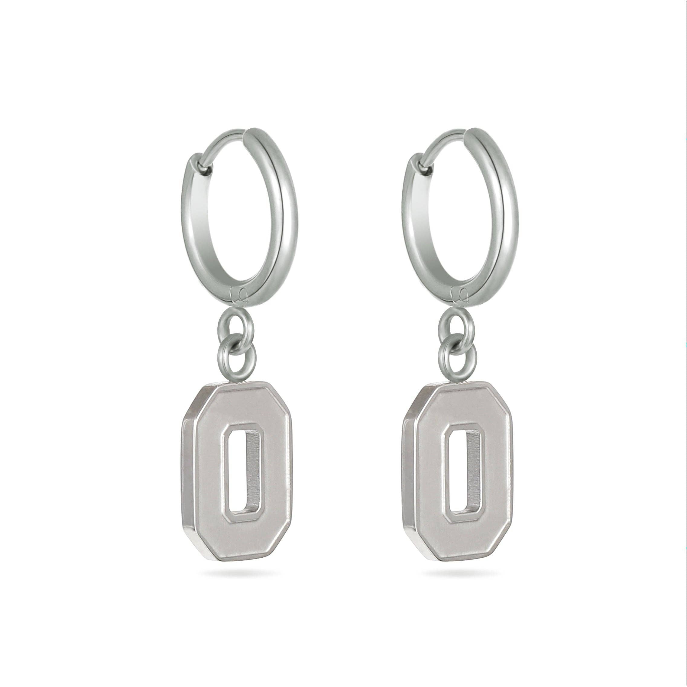 Shop Ohio State Block O Huggie Hoops - Stainless Steel- at Ruby Joy Boutique, a Women's Clothing Store in Pickerington, Ohio