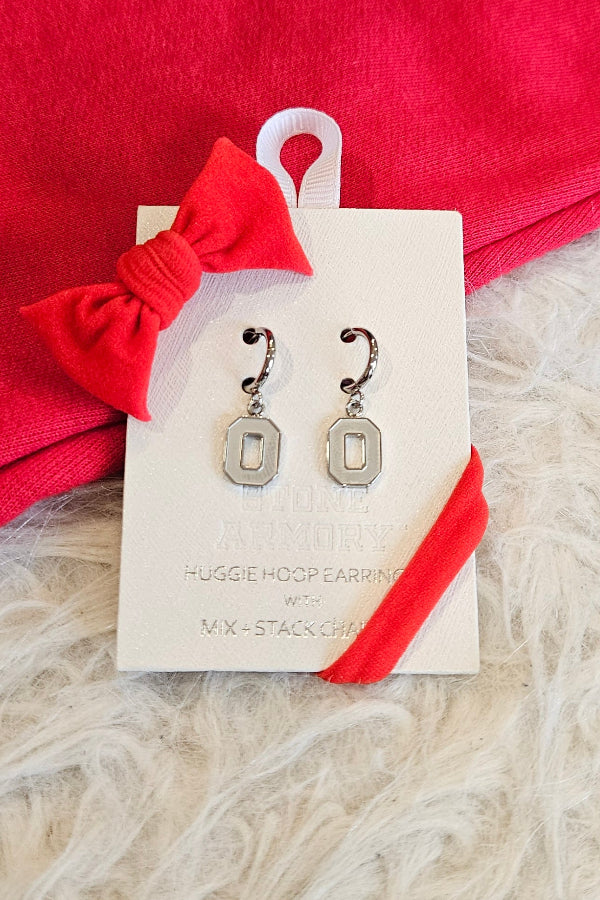 Shop Ohio State Block O Huggie Hoops - Stainless Steel- at Ruby Joy Boutique, a Women's Clothing Store in Pickerington, Ohio