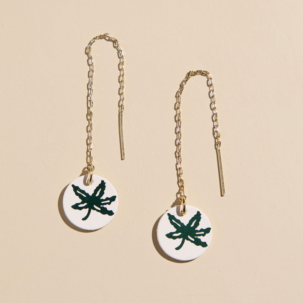 Shop Ohio State Buckeye Threader Earrings-Gold at Ruby Joy Boutique, a Women's Clothing Store in Pickerington, Ohio