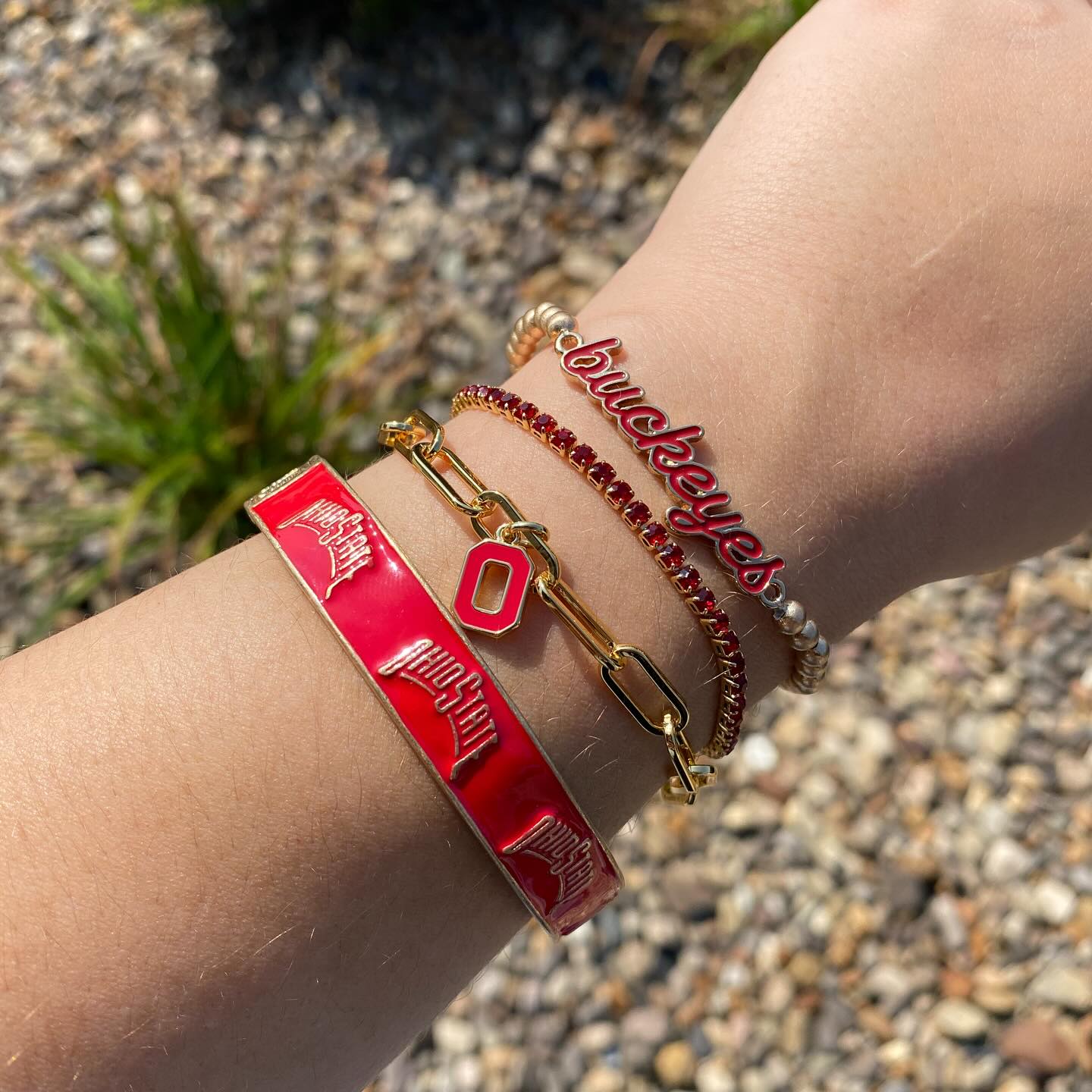 Shop Ohio State Buckeyes Enamel Script Stretch Bracelet- at Ruby Joy Boutique, a Women's Clothing Store in Pickerington, Ohio
