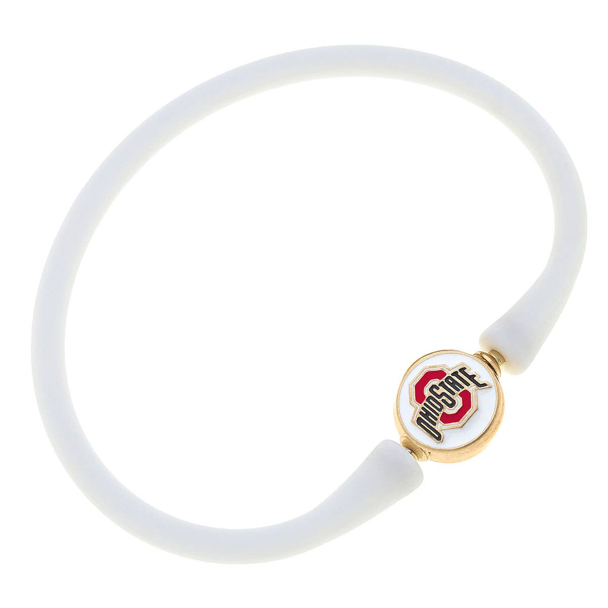 Shop Ohio State Buckeyes Enamel Silicone Bali Bracelet-White at Ruby Joy Boutique, a Women's Clothing Store in Pickerington, Ohio