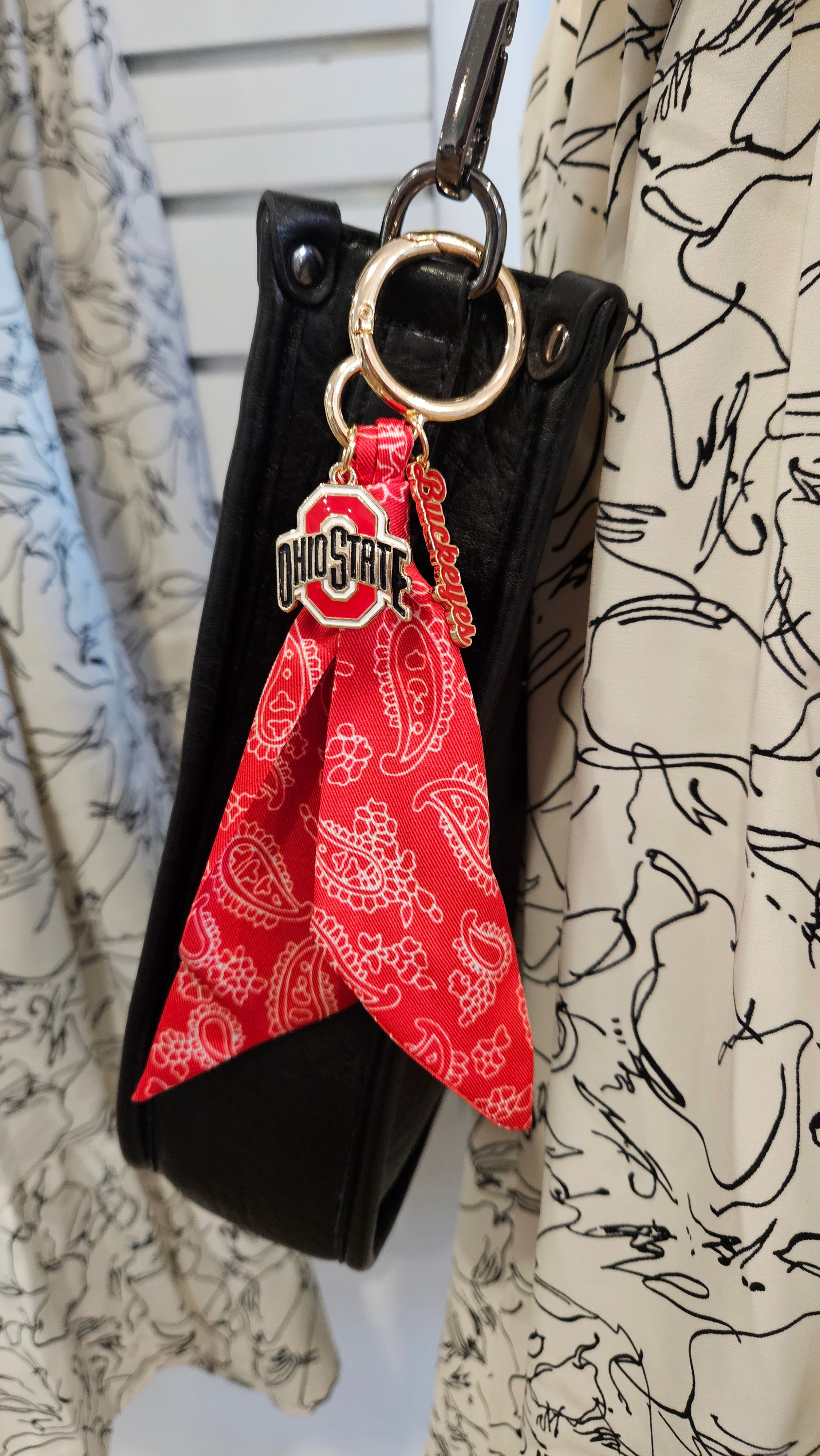 Shop Ohio State Buckeyes Logo Bandana Bag Charm- at Ruby Joy Boutique, a Women's Clothing Store in Pickerington, Ohio