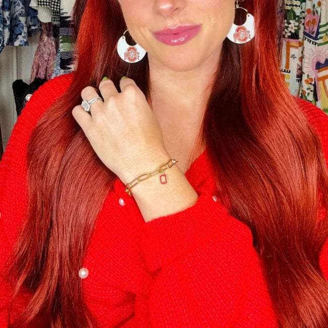 Shop Ohio State Logo Charm Bracelet- at Ruby Joy Boutique, a Women's Clothing Store in Pickerington, Ohio