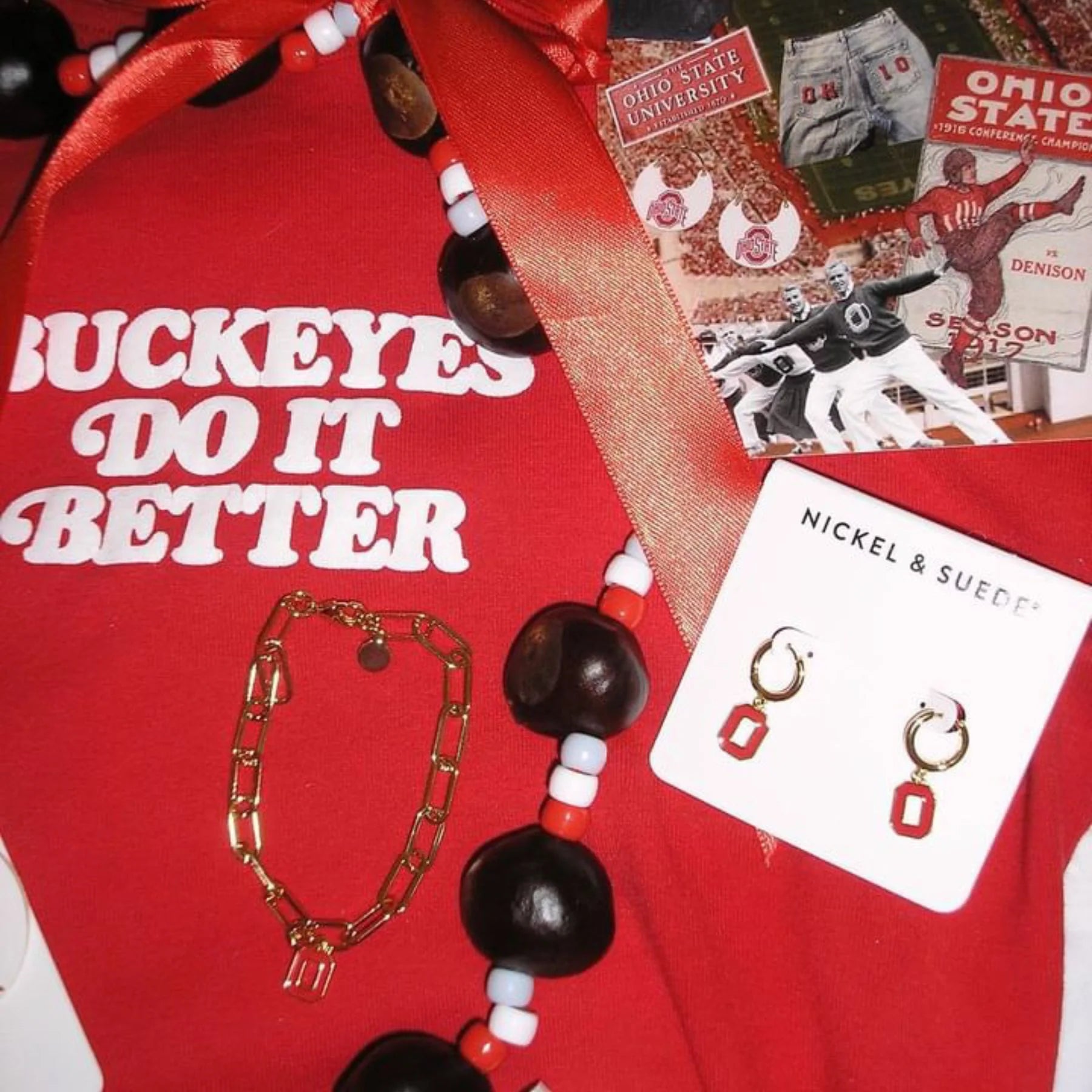 Shop Ohio State Logo Charm Huggie Earrings- at Ruby Joy Boutique, a Women's Clothing Store in Pickerington, Ohio