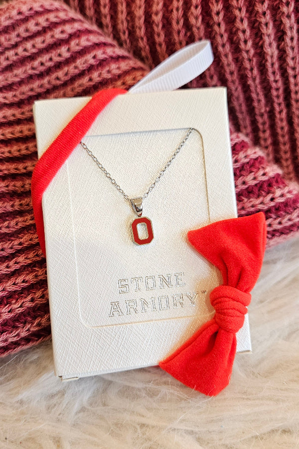 Shop Ohio State Petite Block O Necklace- at Ruby Joy Boutique, a Women's Clothing Store in Pickerington, Ohio