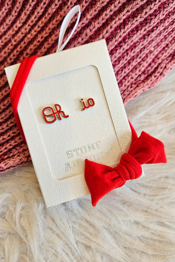 Shop Ohio State Script Oh-io Stud Earrings- at Ruby Joy Boutique, a Women's Clothing Store in Pickerington, Ohio