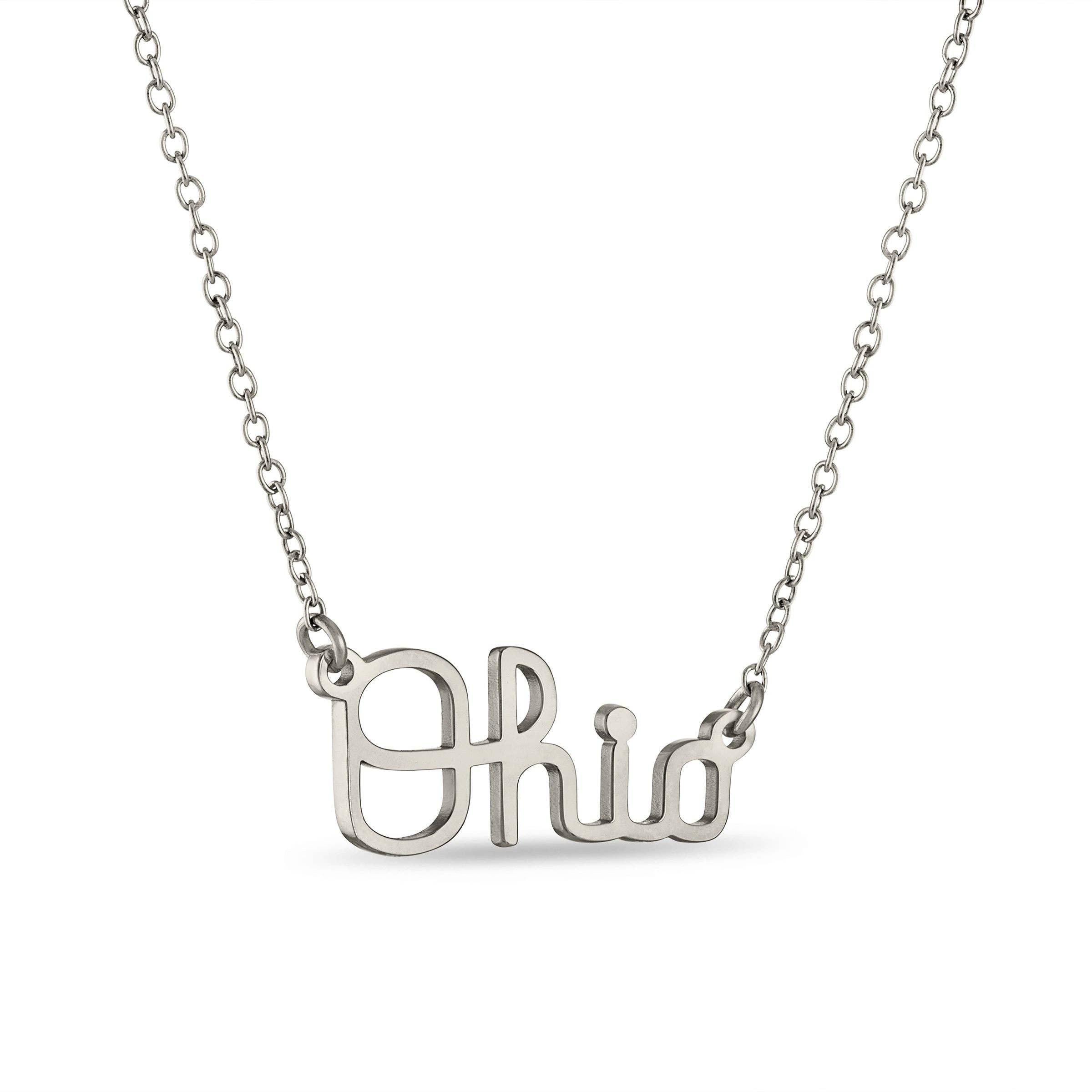 Shop Ohio State Script Ohio Necklace - Stainless Steel- at Ruby Joy Boutique, a Women's Clothing Store in Pickerington, Ohio