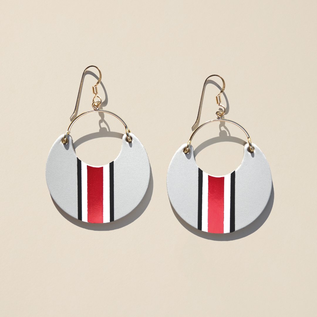 Shop Ohio State University Helmet Stripe Nina Earrings | Nickel & Suede- at Ruby Joy Boutique, a Women's Clothing Store in Pickerington, Ohio