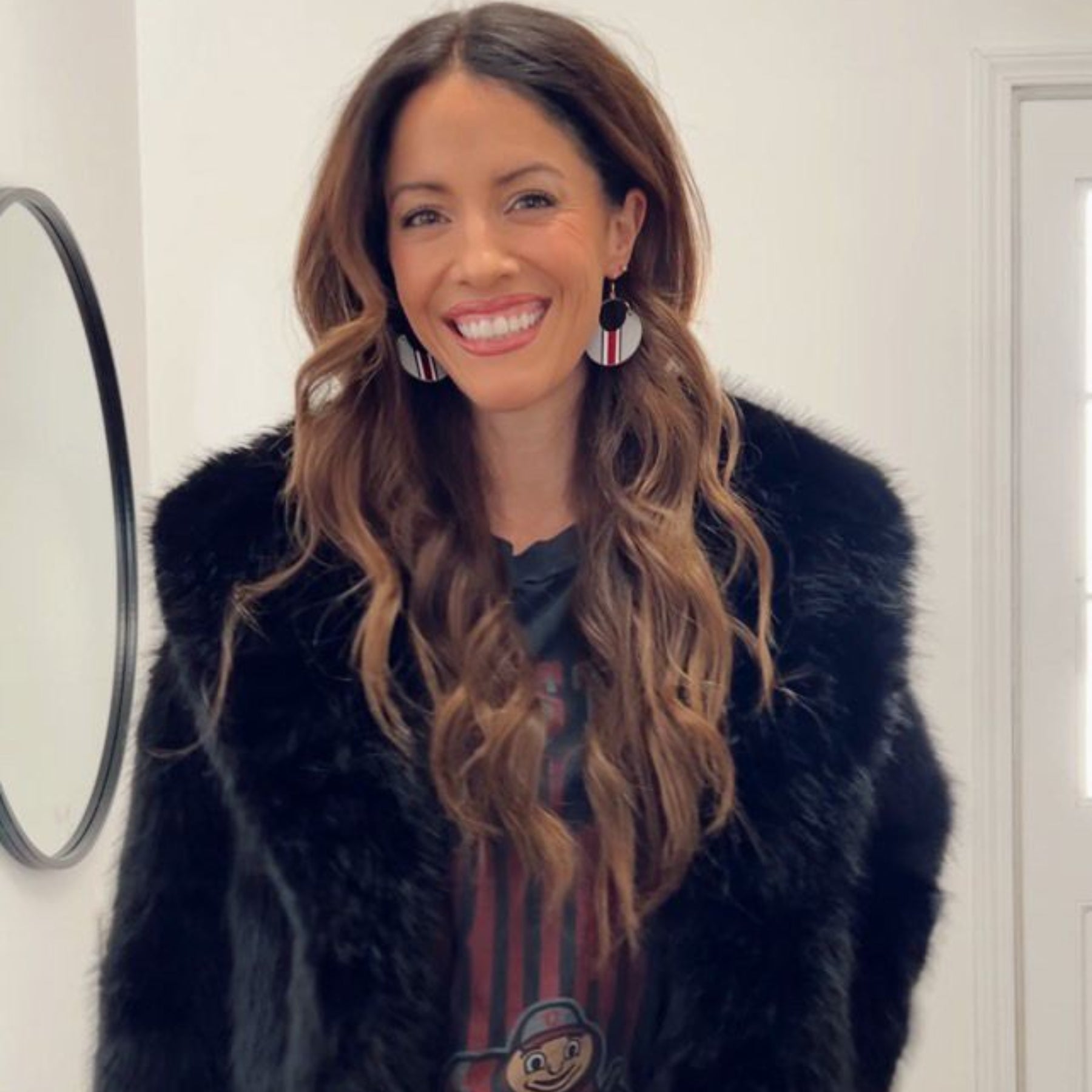 Shop Ohio State University Helmet Stripe Nina Earrings | Nickel & Suede- at Ruby Joy Boutique, a Women's Clothing Store in Pickerington, Ohio