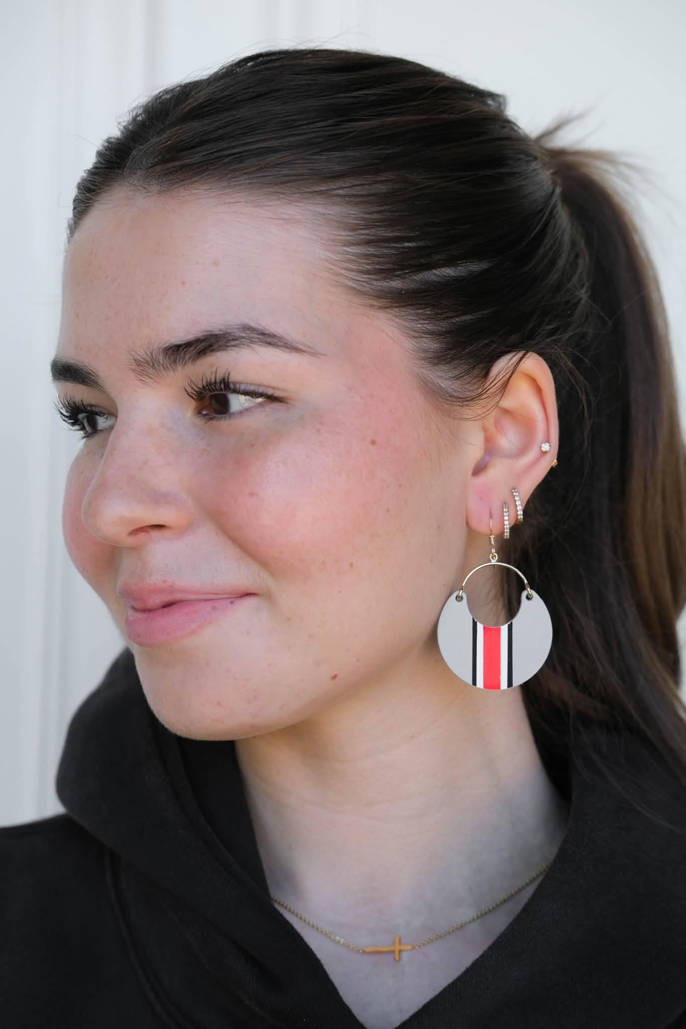 Shop Ohio State®️ Helmet Stripe Nina Earrings- at Ruby Joy Boutique, a Women's Clothing Store in Pickerington, Ohio