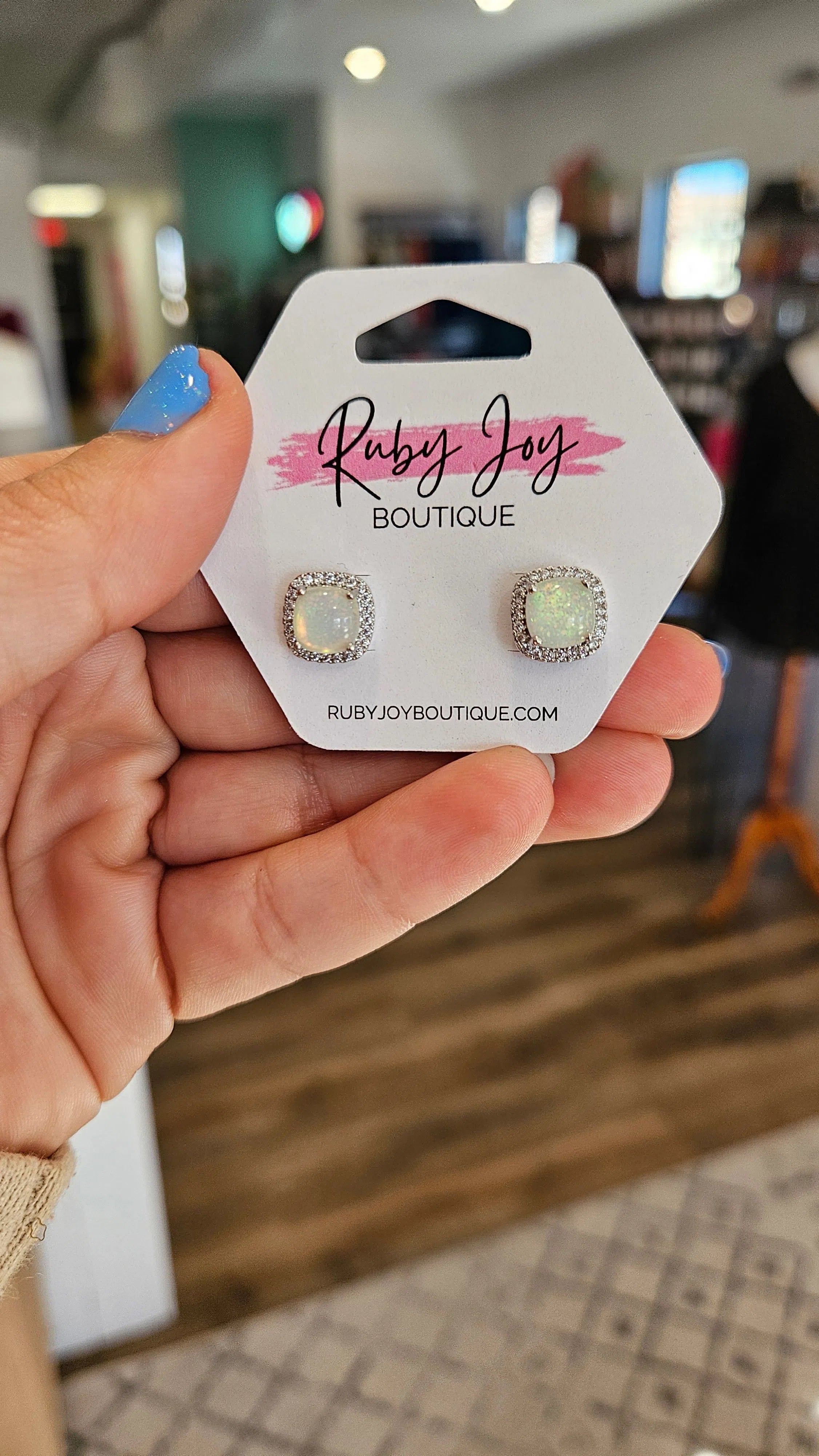 Shop Opal and Pave Stud Earrings-Earrings at Ruby Joy Boutique, a Women's Clothing Store in Pickerington, Ohio