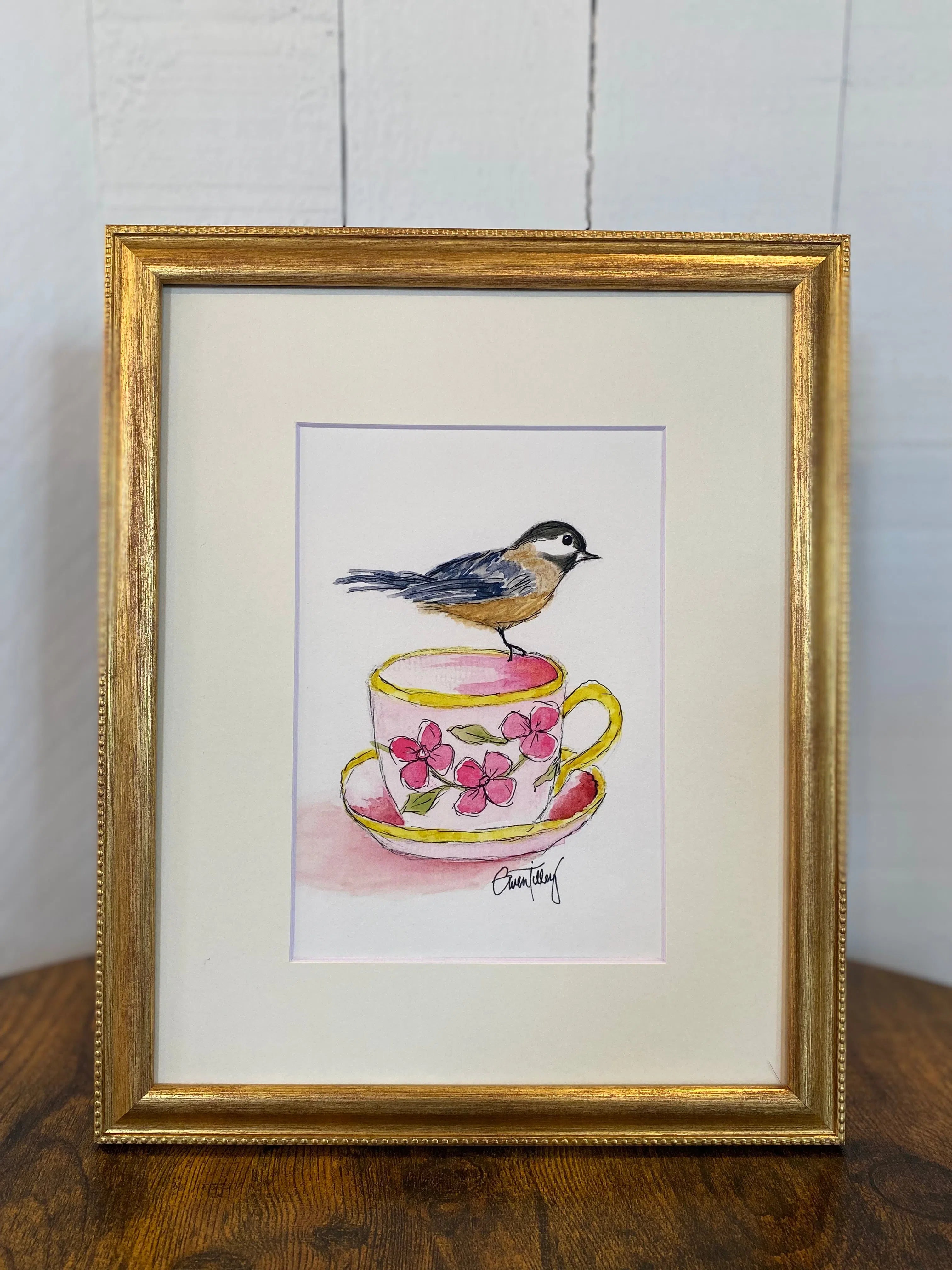 Shop Original Watercolor Prints-Chickadee Tea at Ruby Joy Boutique, a Women's Clothing Store in Pickerington, Ohio