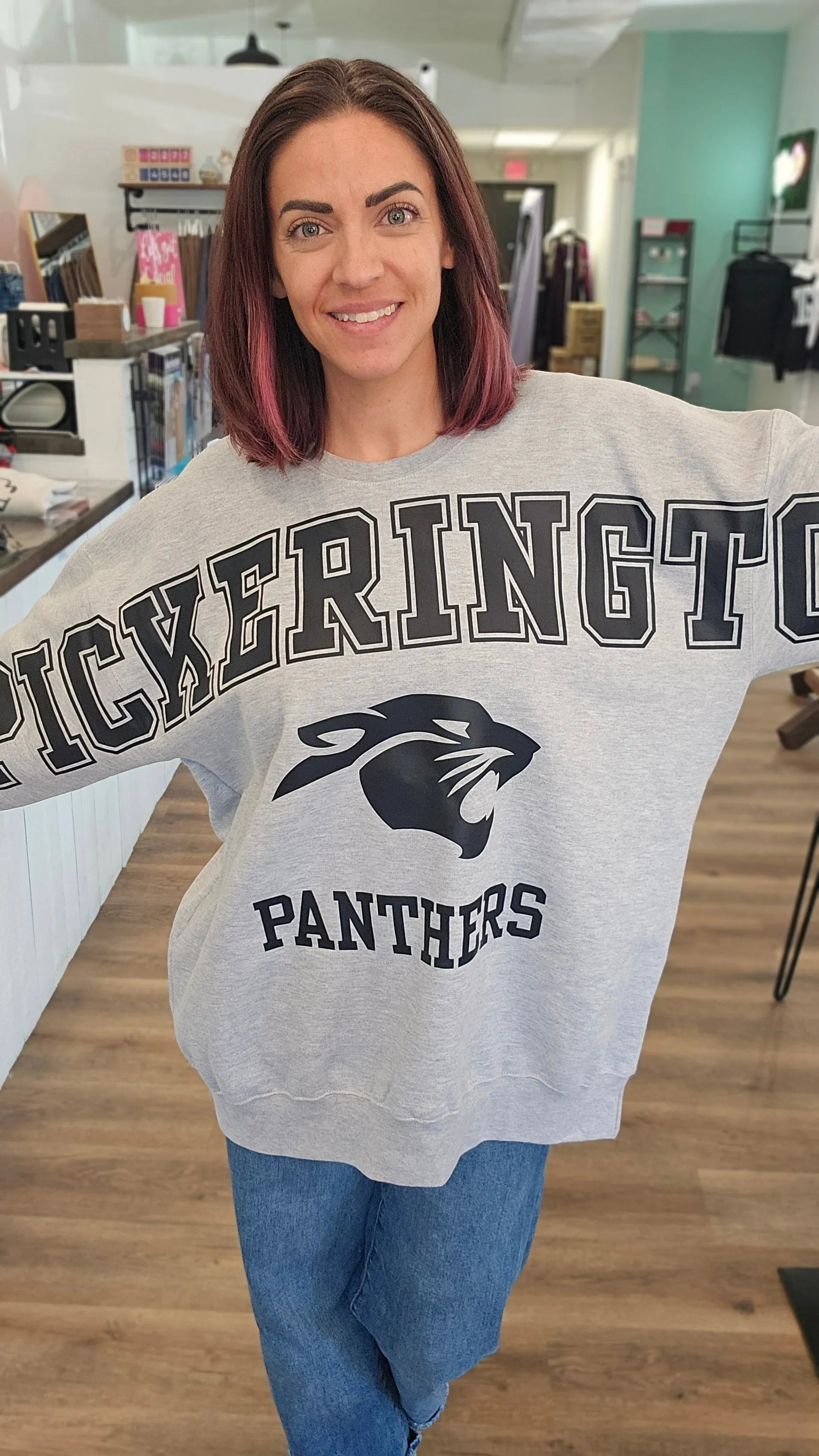 Shop Oversized Pickerington Panthers Spirit Sweatshirt- at Ruby Joy Boutique, a Women's Clothing Store in Pickerington, Ohio
