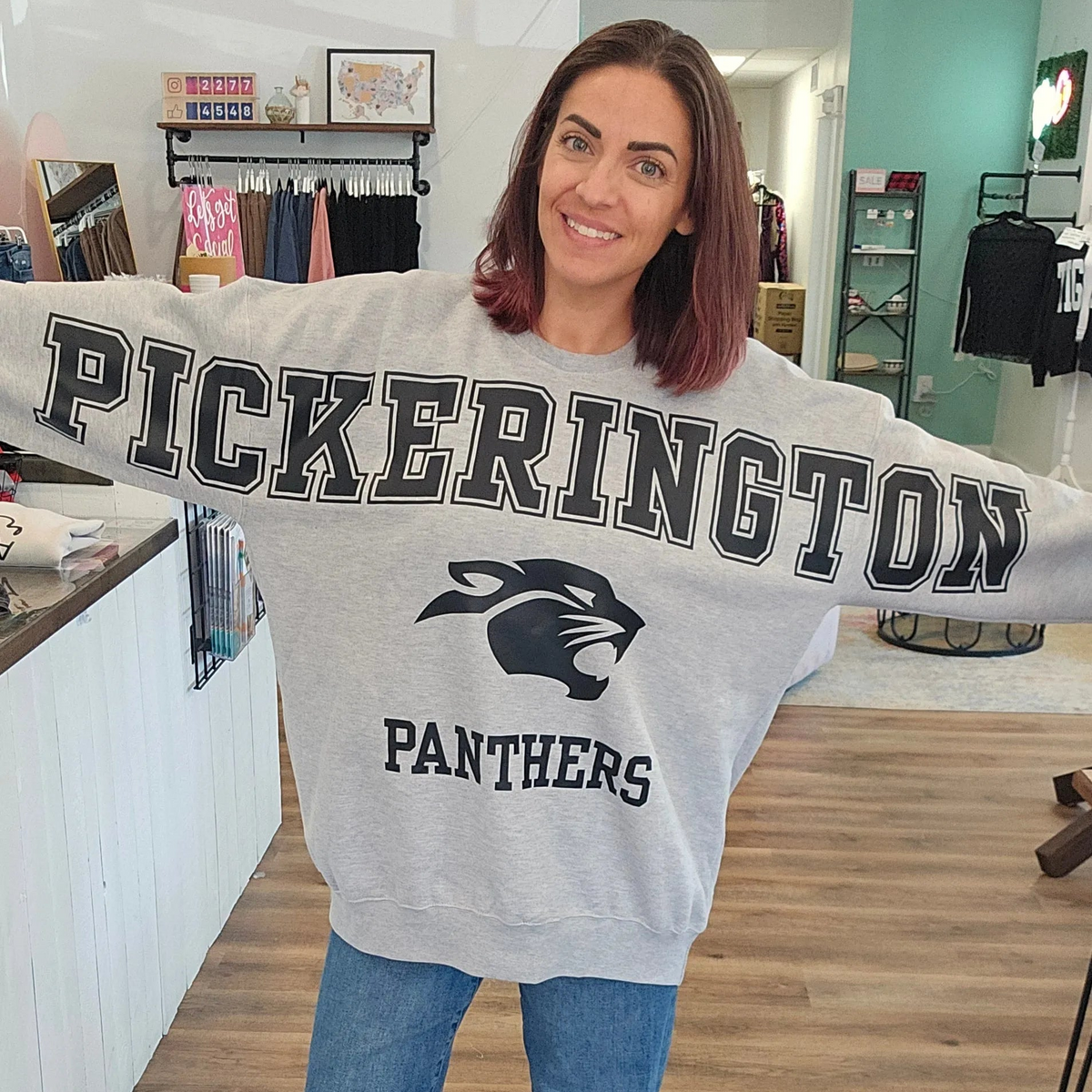 Shop Oversized Custom Mascot Spirit Sweatshirt- at Ruby Joy Boutique, a Women's Clothing Store in Pickerington, Ohio