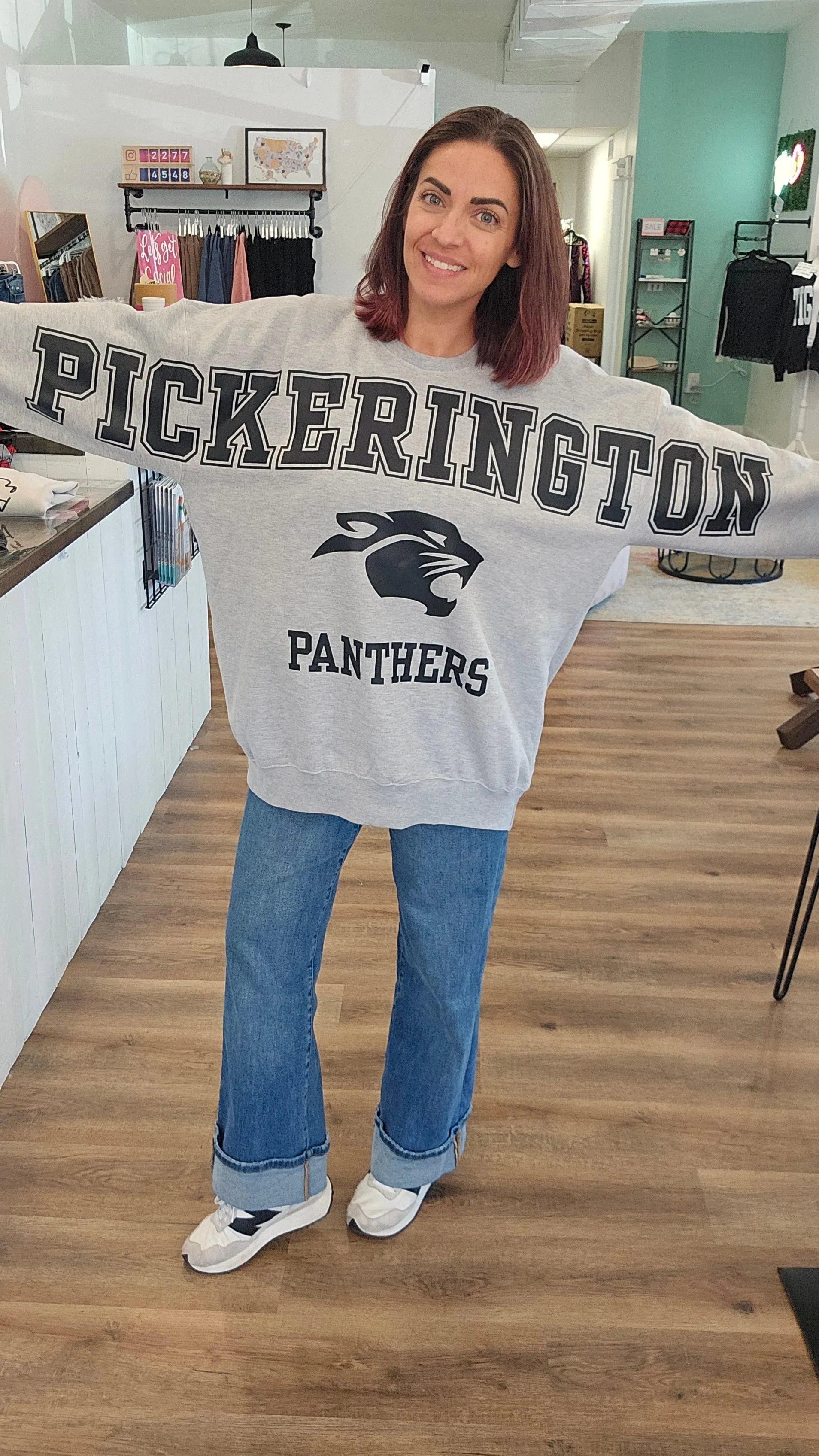 Shop Oversized Pickerington Panthers Spirit Sweatshirt- at Ruby Joy Boutique, a Women's Clothing Store in Pickerington, Ohio