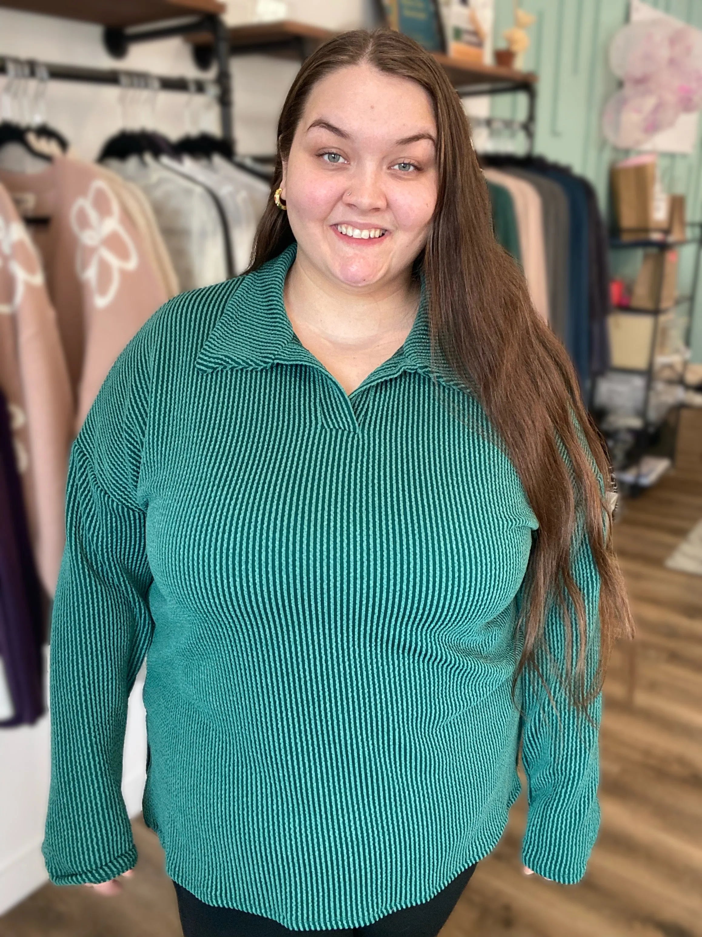 Shop Oversized Ribbed Long Sleeve - Hunter Green- at Ruby Joy Boutique, a Women's Clothing Store in Pickerington, Ohio
