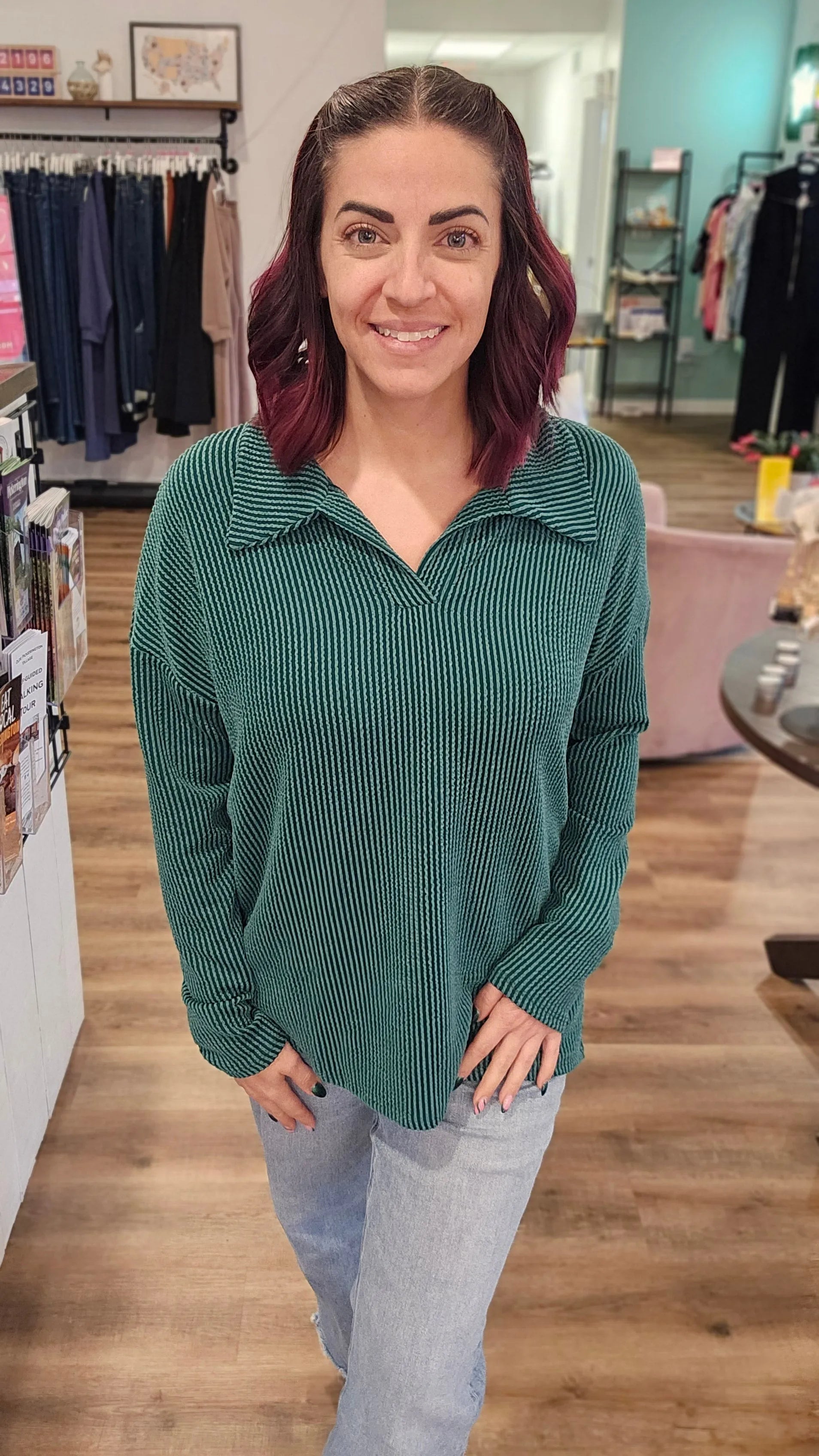 Shop Oversized Ribbed Long Sleeve - Hunter Green- at Ruby Joy Boutique, a Women's Clothing Store in Pickerington, Ohio