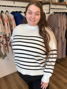 Shop Oversized Striped Sweater - Ivory and Black- at Ruby Joy Boutique, a Women's Clothing Store in Pickerington, Ohio