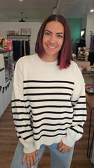 Shop Oversized Striped Sweater - Ivory and Black- at Ruby Joy Boutique, a Women's Clothing Store in Pickerington, Ohio