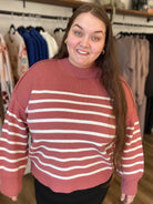 Shop Oversized Striped Sweater - Winter Rose- at Ruby Joy Boutique, a Women's Clothing Store in Pickerington, Ohio