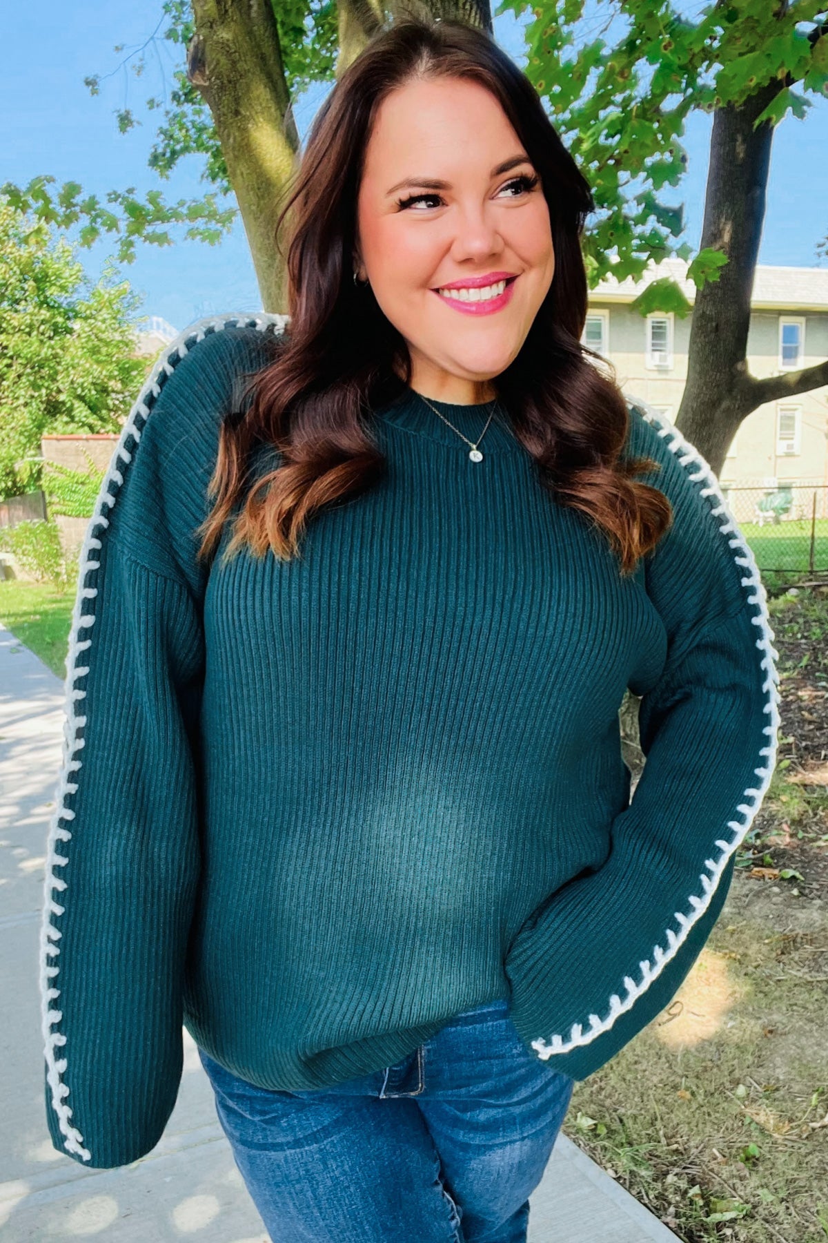 Shop Oversized Sweater with Sleeve Stitch Detail- at Ruby Joy Boutique, a Women's Clothing Store in Pickerington, Ohio