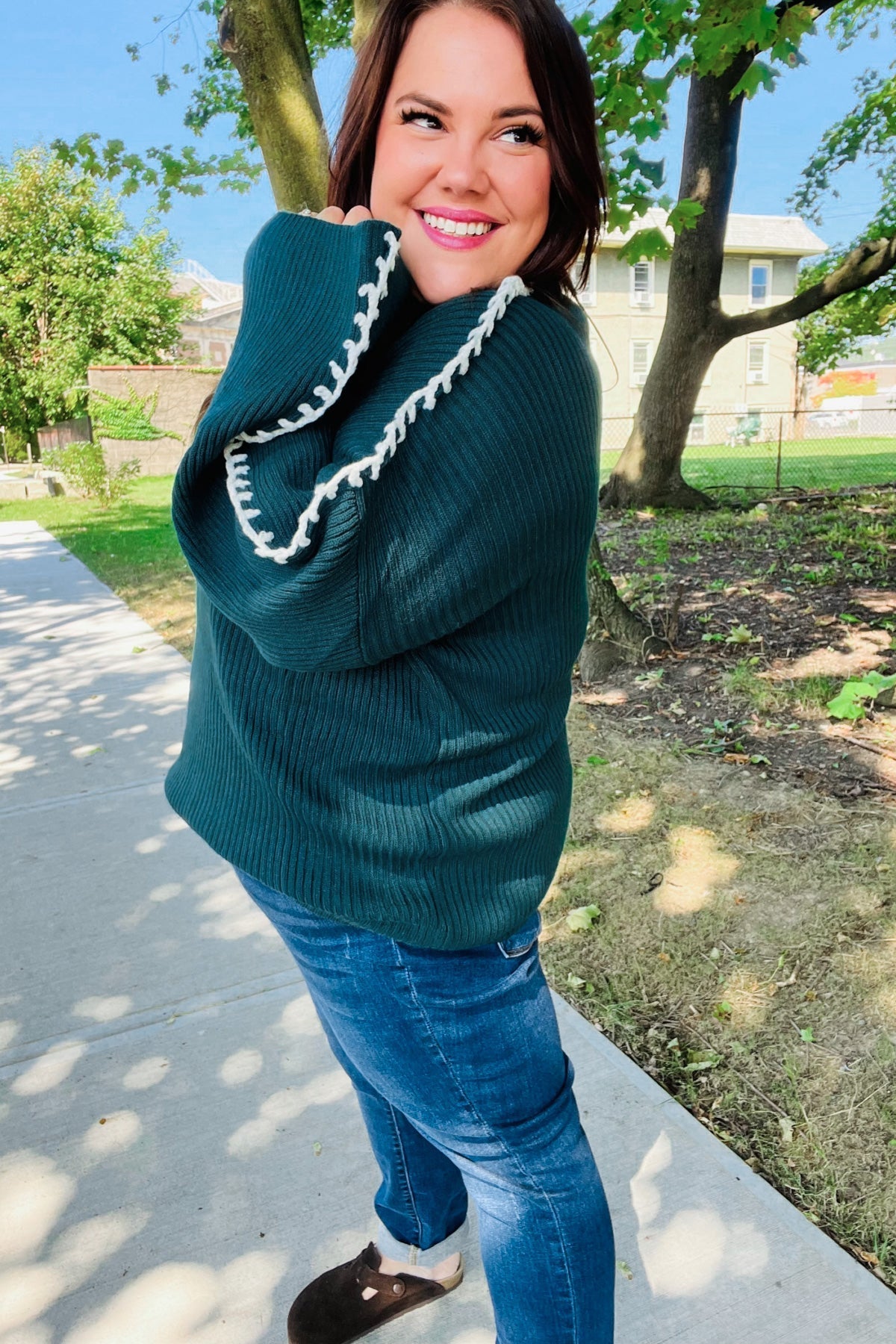 Shop Oversized Sweater with Sleeve Stitch Detail- at Ruby Joy Boutique, a Women's Clothing Store in Pickerington, Ohio