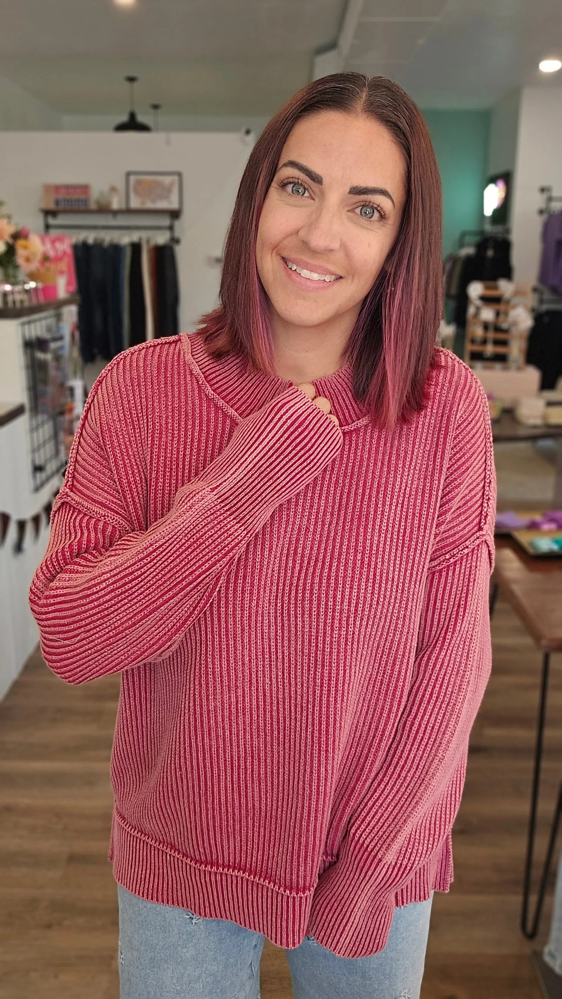 Shop Oversized Washed Sweater - Cabernet- at Ruby Joy Boutique, a Women's Clothing Store in Pickerington, Ohio