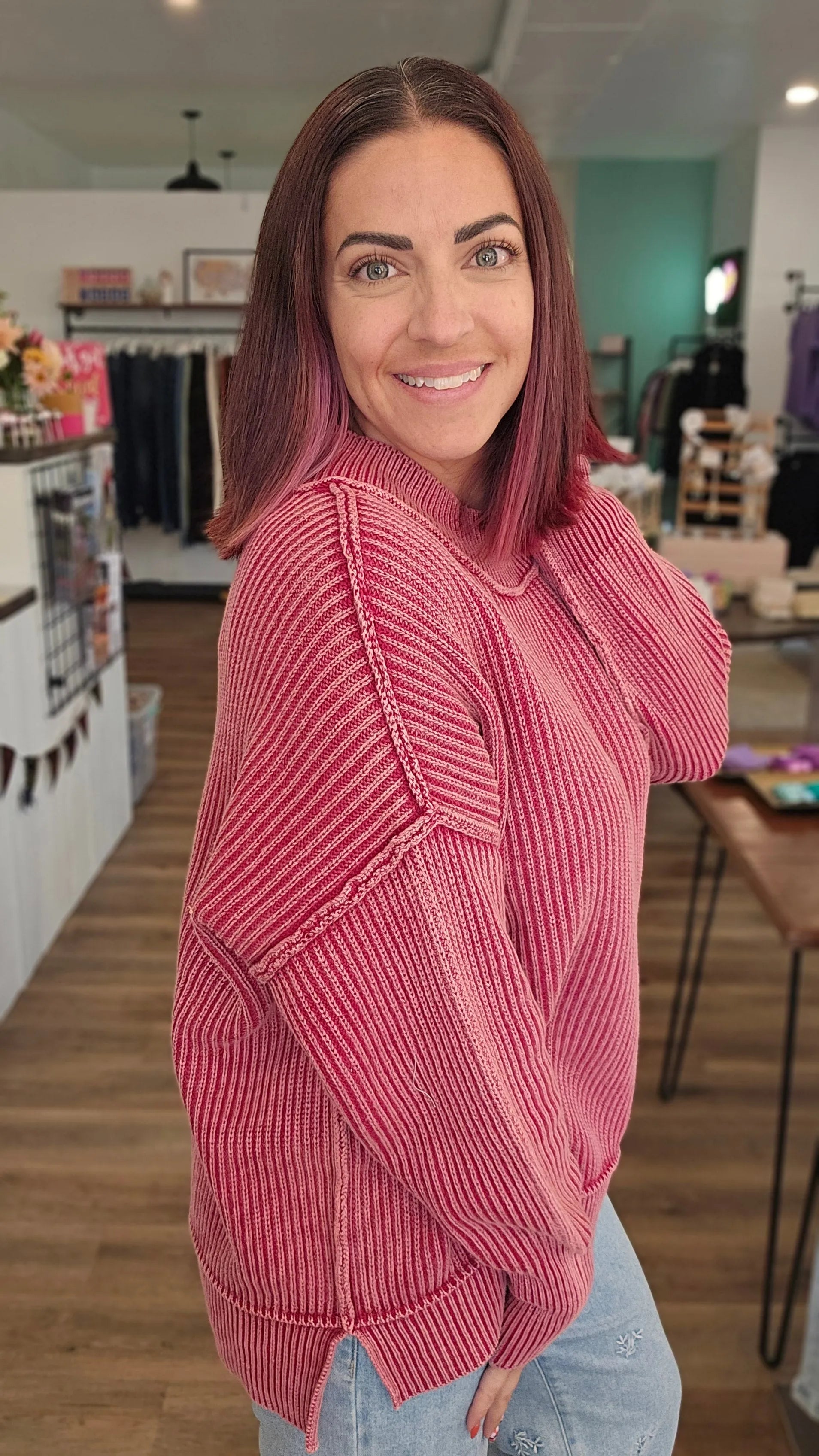 Shop Oversized Washed Sweater - Cabernet- at Ruby Joy Boutique, a Women's Clothing Store in Pickerington, Ohio