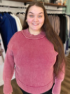 Shop Oversized Washed Sweater - Cabernet- at Ruby Joy Boutique, a Women's Clothing Store in Pickerington, Ohio