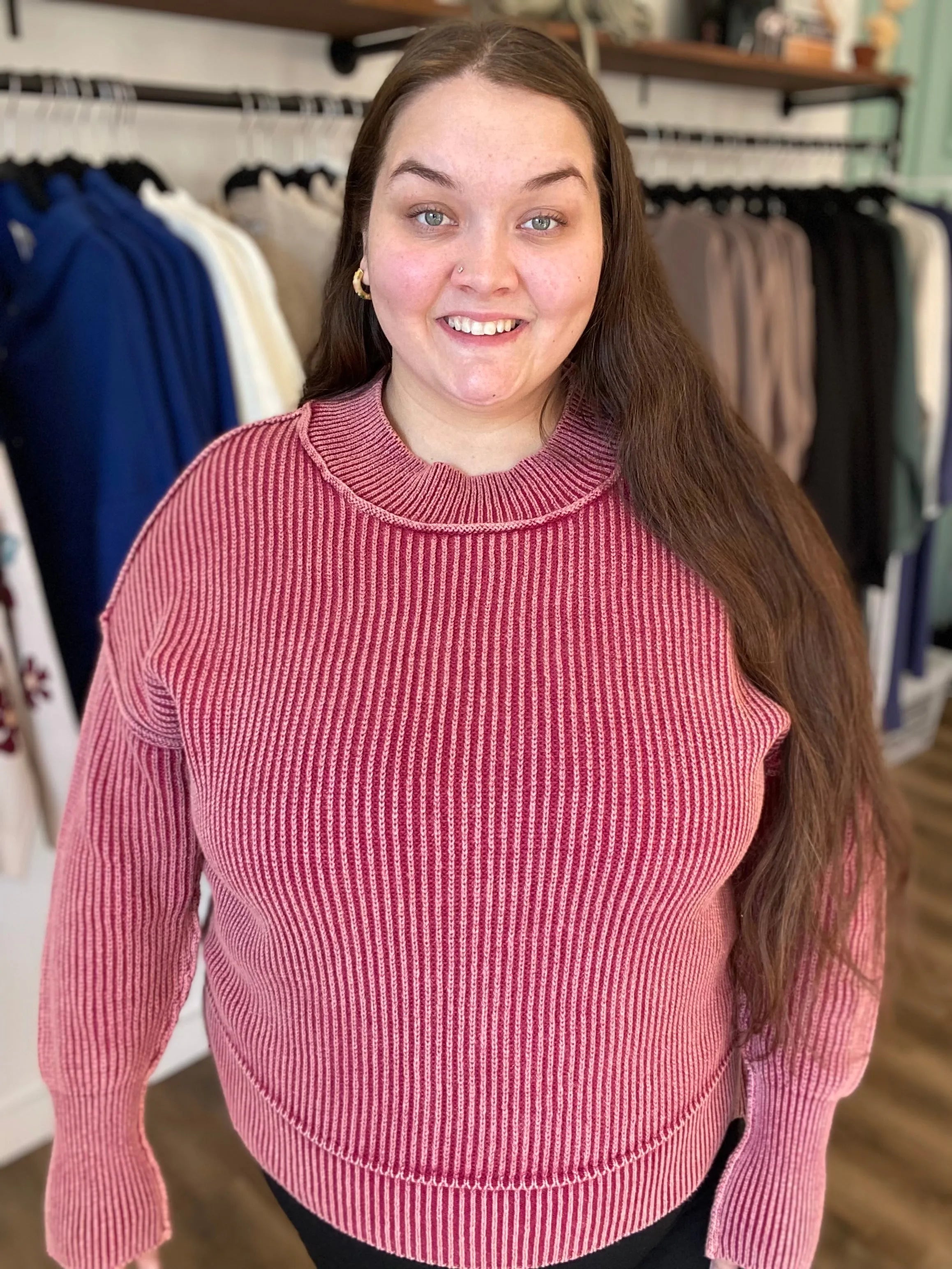 Shop Oversized Washed Sweater - Cabernet- at Ruby Joy Boutique, a Women's Clothing Store in Pickerington, Ohio