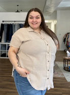 Shop Paige Short Sleeved Gauze Button Down Top-Blouse at Ruby Joy Boutique, a Women's Clothing Store in Pickerington, Ohio