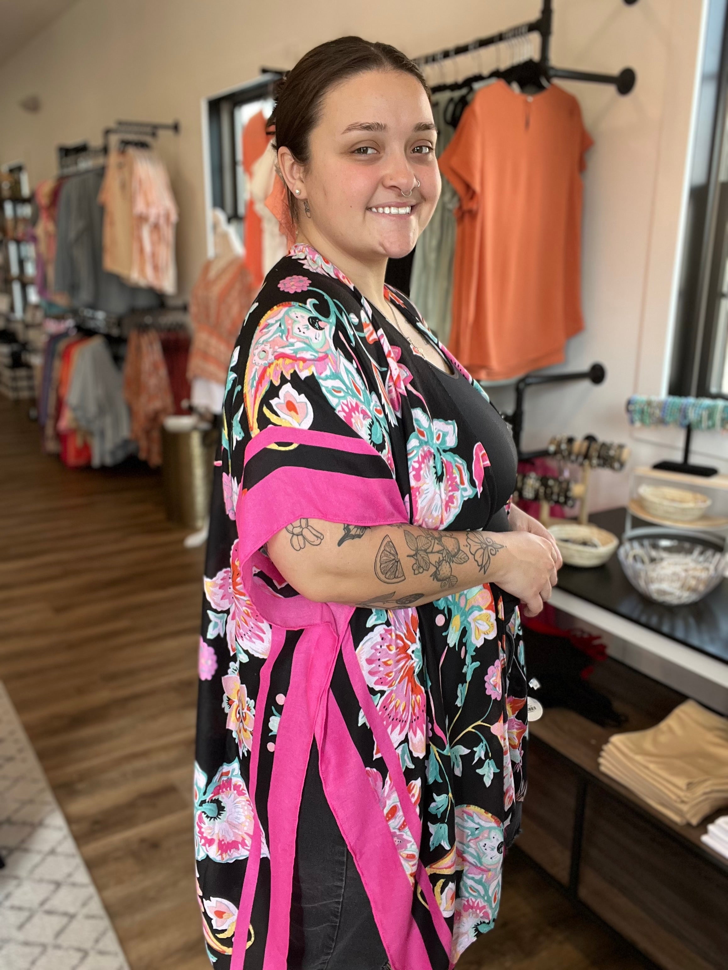 Shop Paisley Flower Print Kimono With Tassel Details-Kimonos at Ruby Joy Boutique, a Women's Clothing Store in Pickerington, Ohio