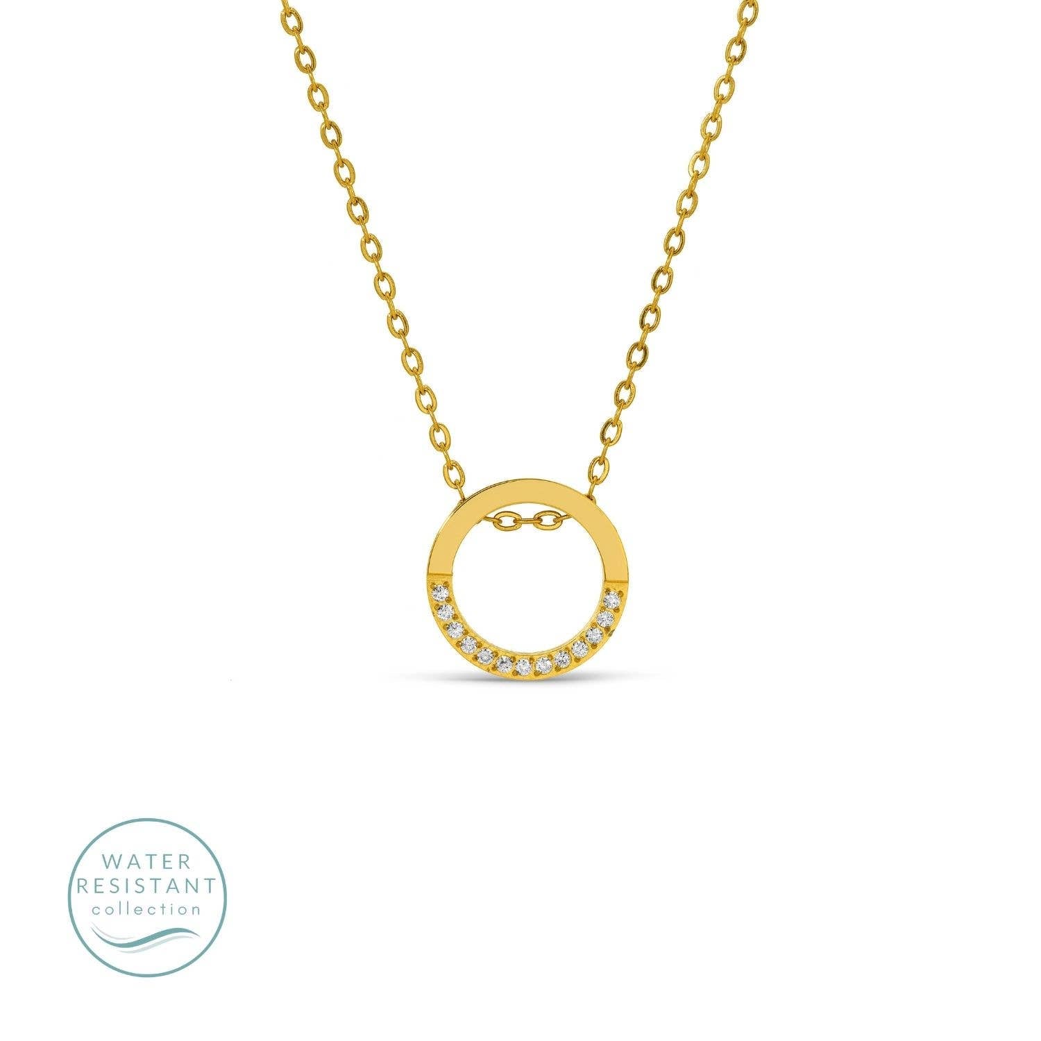 Shop Pavé Circle Water Resistant Necklace- at Ruby Joy Boutique, a Women's Clothing Store in Pickerington, Ohio