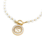 Shop Pearl Chain Radiant Initial Necklace-Gold at Ruby Joy Boutique, a Women's Clothing Store in Pickerington, Ohio