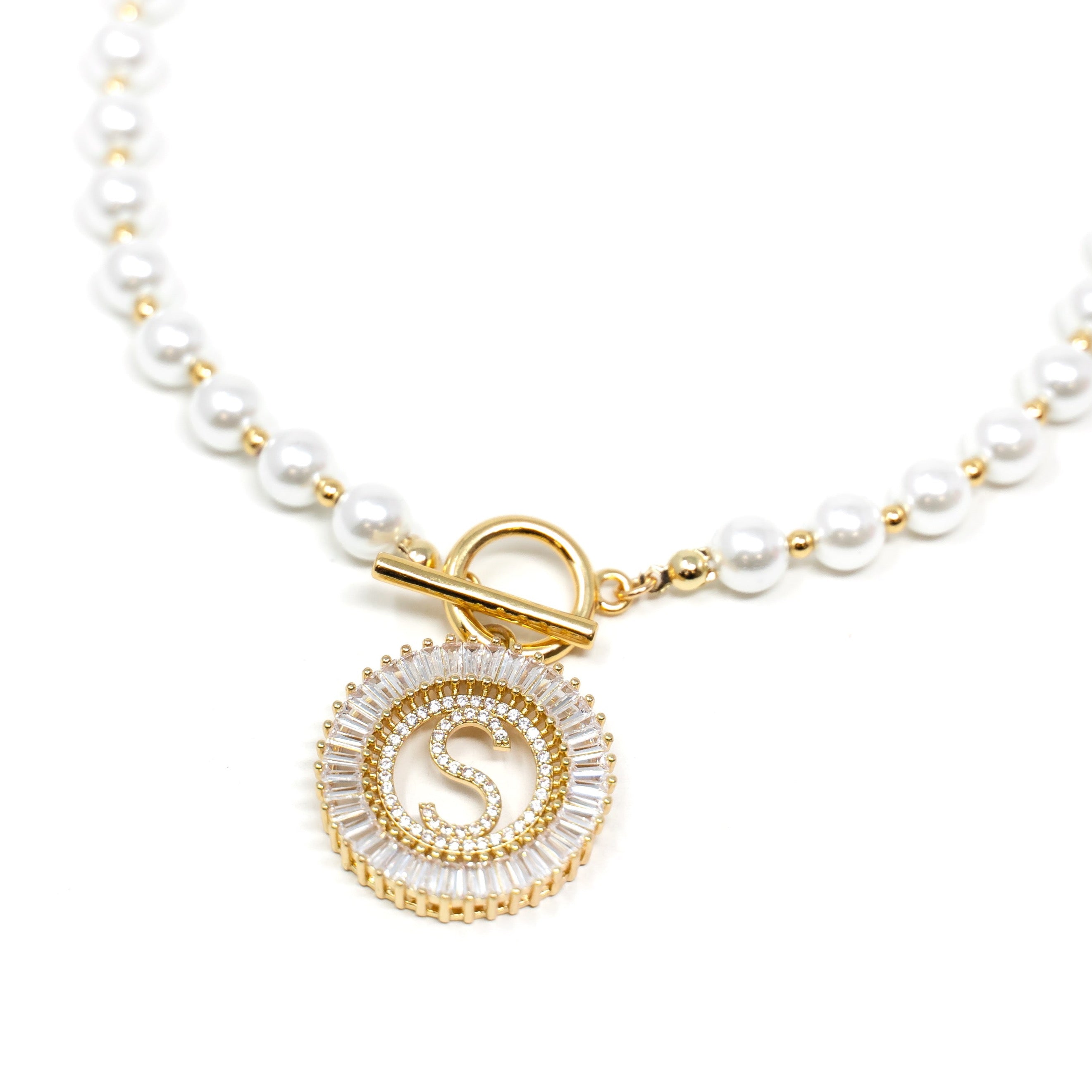 Shop Pearl Chain Radiant Initial Necklace-Gold at Ruby Joy Boutique, a Women's Clothing Store in Pickerington, Ohio