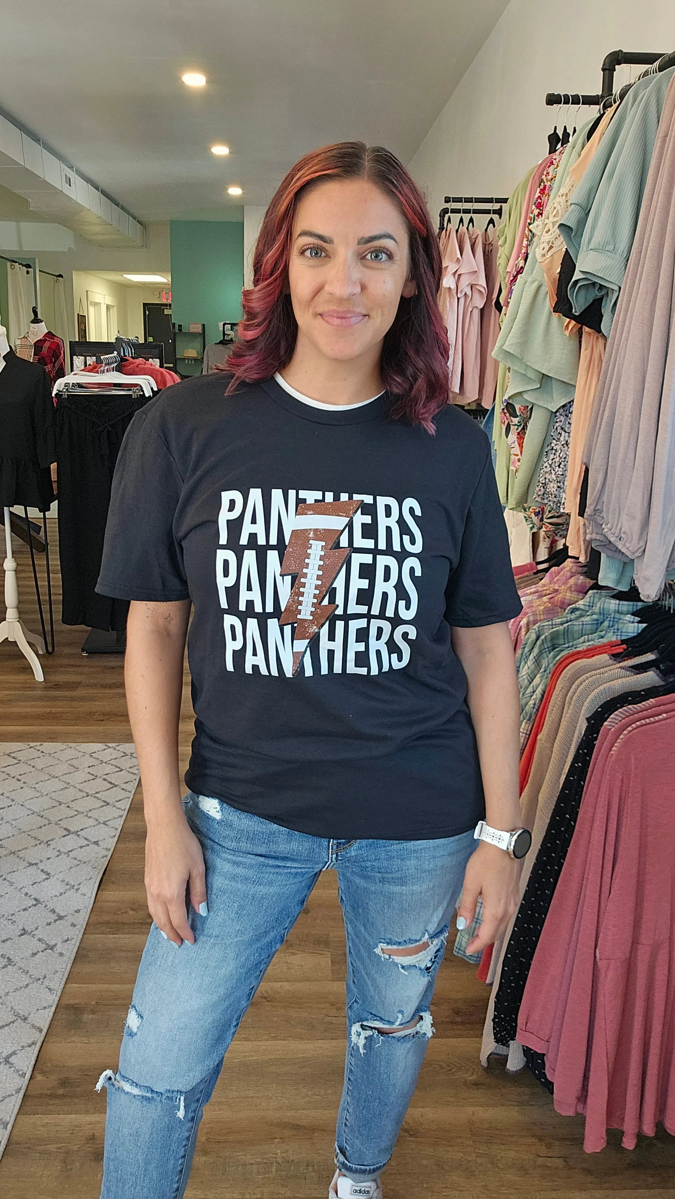 Shop Pickerington Football Lightning Tee - Panthers or Tigers-Graphic Tee at Ruby Joy Boutique, a Women's Clothing Store in Pickerington, Ohio