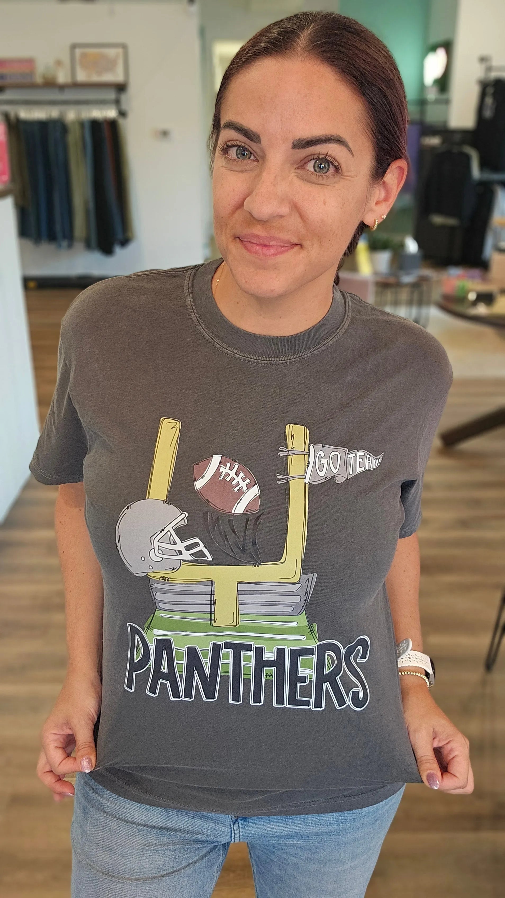 Shop Pickerington Mascot Field Goal Graphic Tee-Panthers at Ruby Joy Boutique, a Women's Clothing Store in Pickerington, Ohio