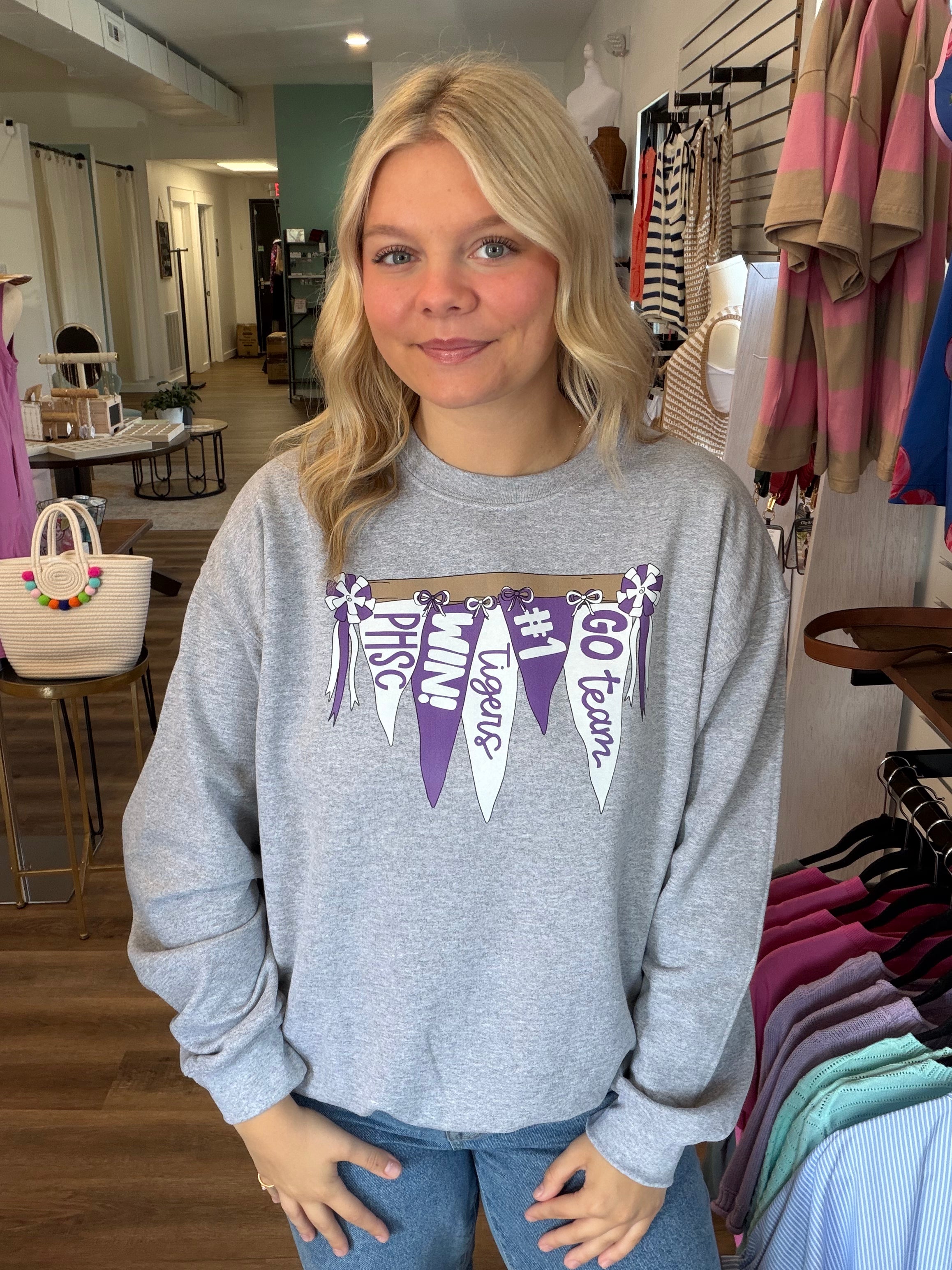 Shop Pickerington Pennant Banner Sweatshirt- at Ruby Joy Boutique, a Women's Clothing Store in Pickerington, Ohio