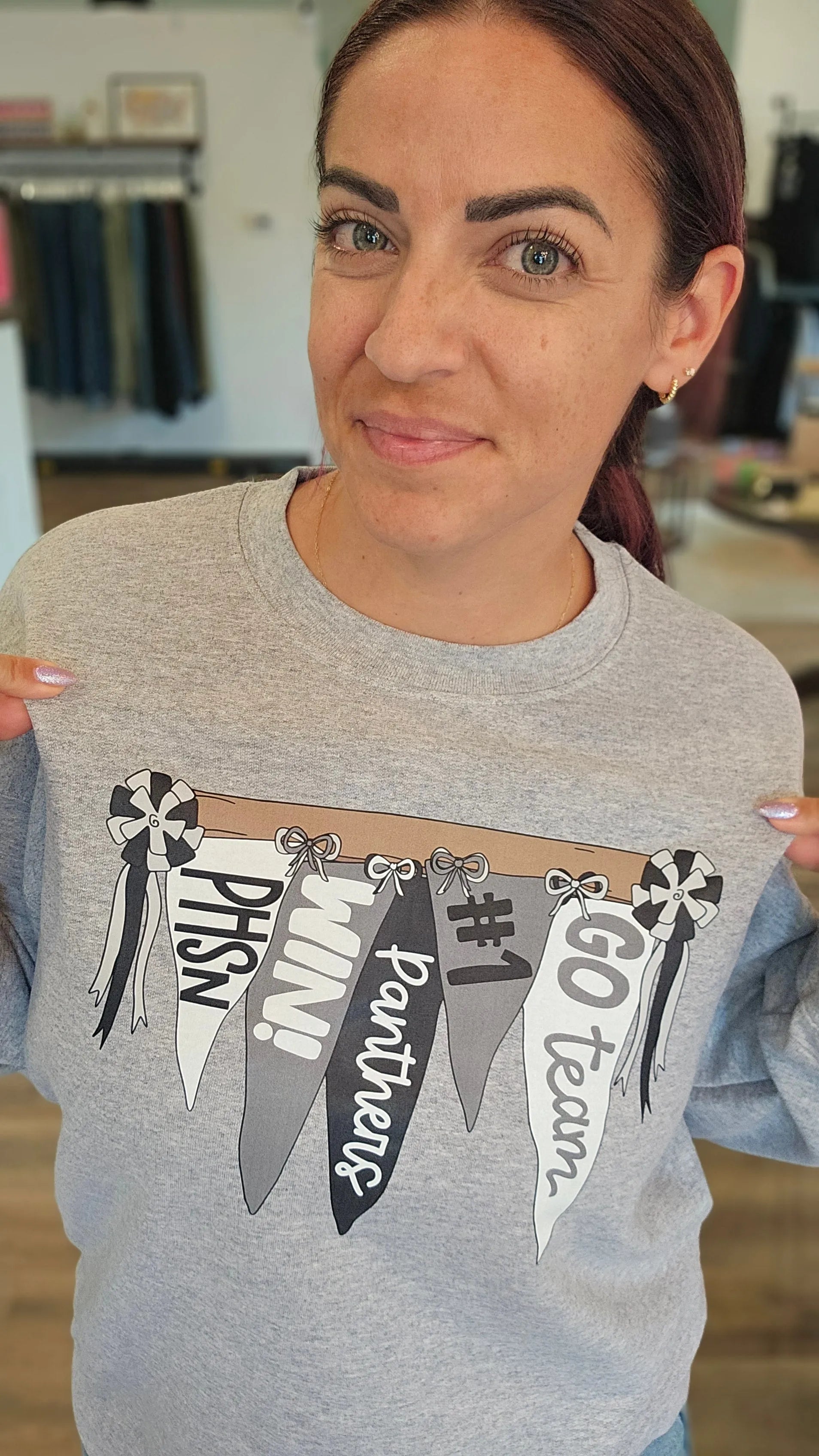 Shop Pickerington Pennant Banner Sweatshirt-Panthers at Ruby Joy Boutique, a Women's Clothing Store in Pickerington, Ohio